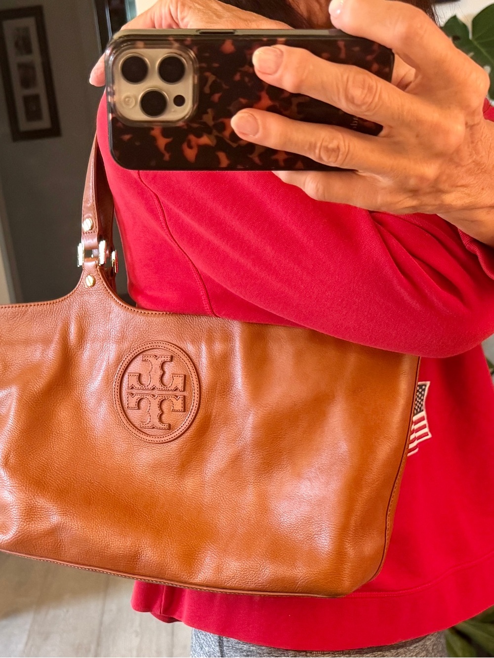 Tory Burch Cognac Leather Logo Tote - Picture 4 of 16